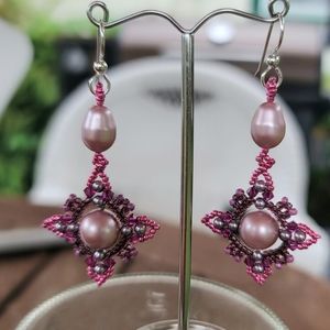 Hand Beaded Crystal And Pearl  Earrings